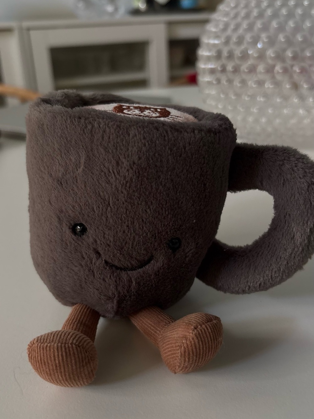 Jellycat Dark Brown Plush Coffee Mug with Tan Corduroy Legs